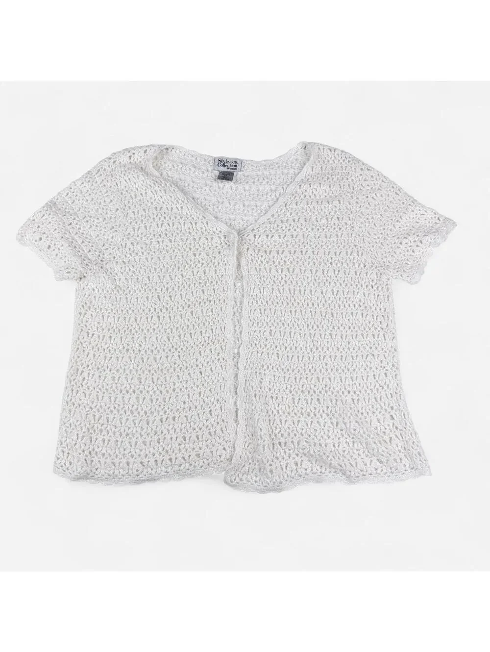 Style & Co 90s Open Knit Crochet Button Cardigan in Cream